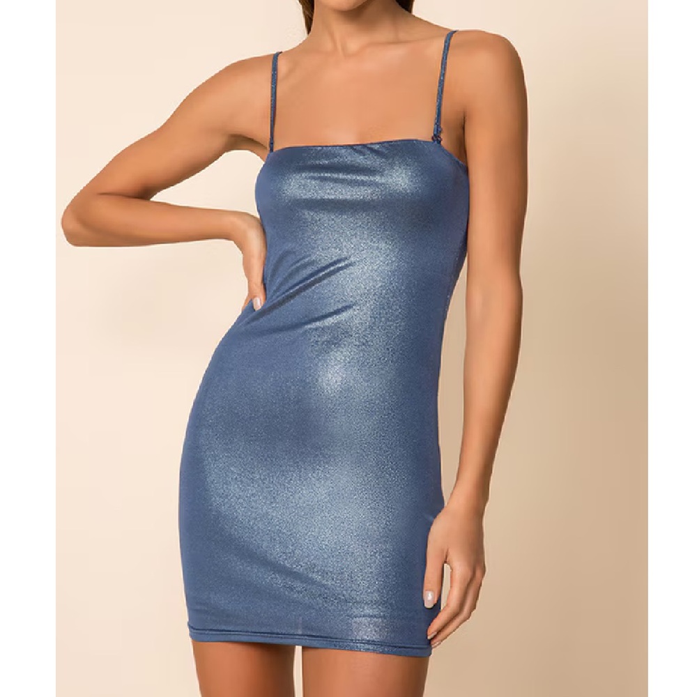 Superdown Ellison Mini Dress in Blue Metallic